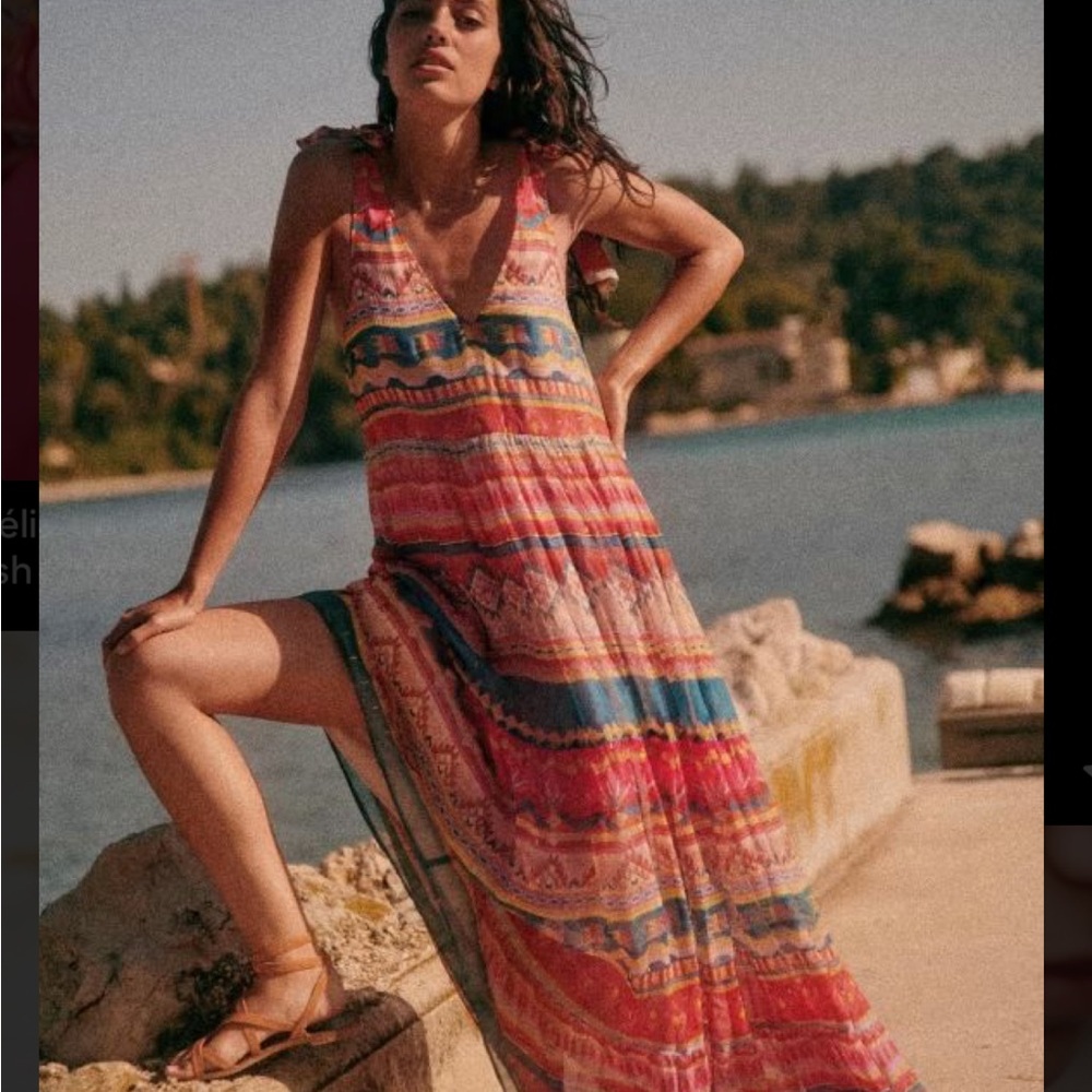 Sezane Multicolor Striped Maxi Dress - Coral, Blue, Pink